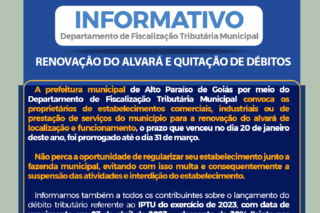 RENOVAÇÃO DO ALVARÁ E QUITAÇÃO DE DÉBITOS