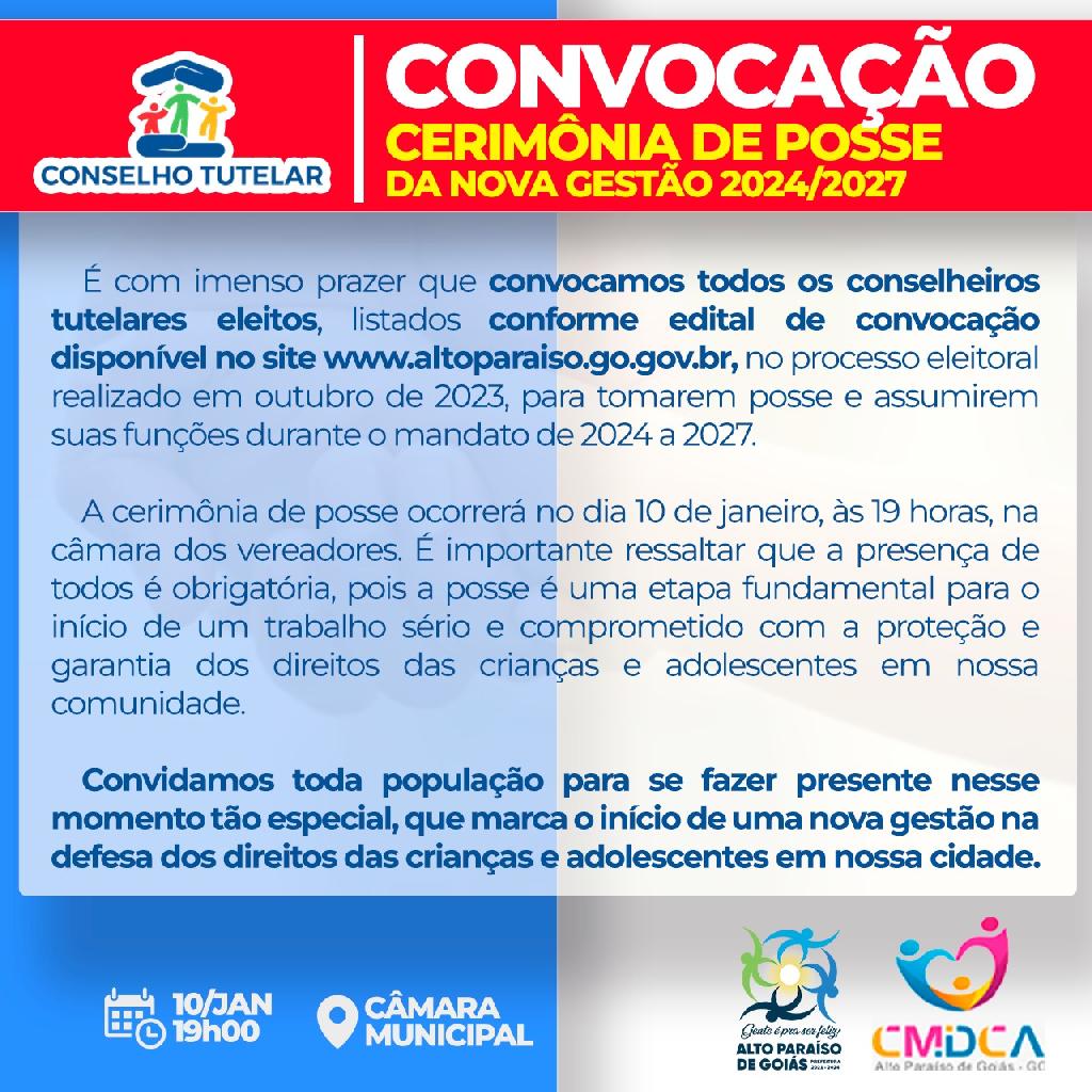 EDITAL DE CONVOCAÇÃO PARA POSSE DO CONSELHO TUTELAR