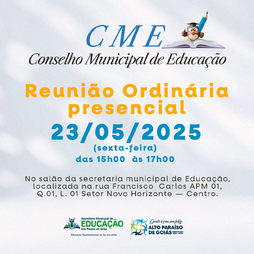 Convocação para Reunião Ordinária Presencial do Conselho Municipal de Educação
