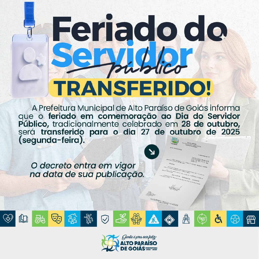 Feriado do Dia do Servidor Público é transferido para o dia 27 de outubro